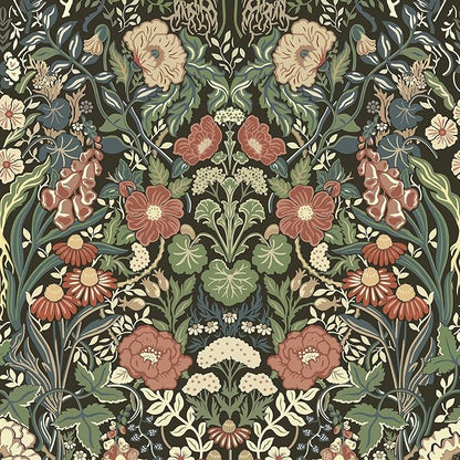 Vintage Wallpaper Peel and Stick Floral Wall Paper Removable Waterproof Green/Black/Yellow Contact Paper for Bedroom, Bathroom, Home Wall 17.3" x 118"