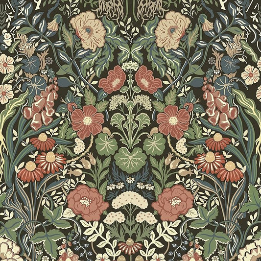 Vintage Wallpaper Peel and Stick Floral Wall Paper Removable Waterproof Green/Black/Yellow Contact Paper for Bedroom, Bathroom, Home Wall 17.3" x 118"