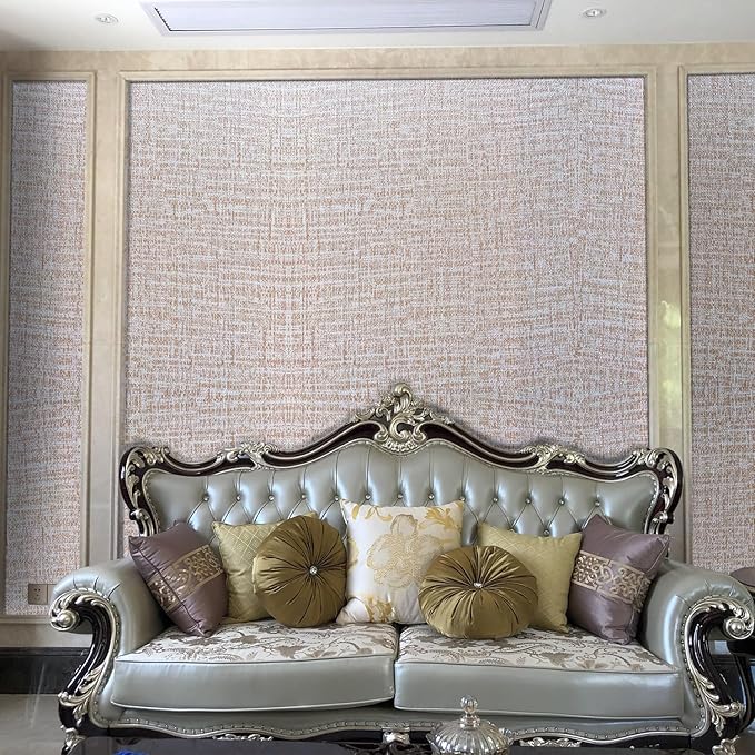 Yancorp 24"x394"/32.8' Textured Fabric Peel and Stick Wallpaper - Faux Grasscloth, Self-Adhesive, Linen, Removable for Cabinets - Khaki