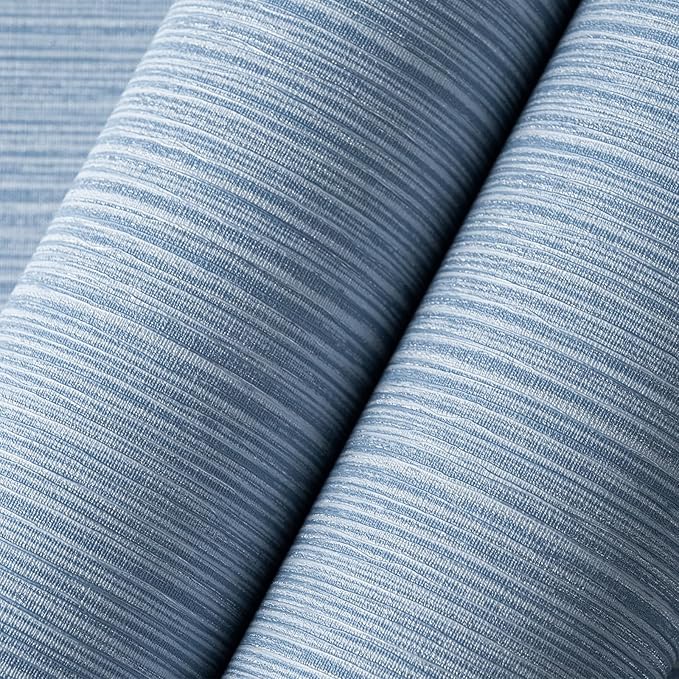 Grasscloth Textured Wallpaper Blue Peel and Stick 24inX393in Fabric Wall Paper Upgraded Thick Self-Adhesive Vinyl Contact Paper for Home Use(Dark Blue)