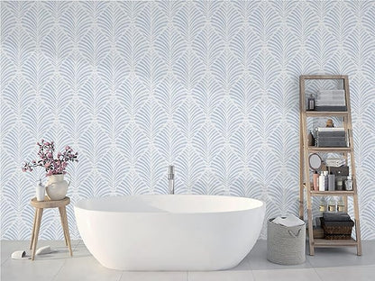 Safiyya Peel and Stick Wallpaper Boho Contact Paper Blue Geometric Modern Wall Paper Textured Self Adhesive Removable Wallpaper for Bedroom Bathroom Apartment Living Room Vinyl Rolls 17.3"x78.7"