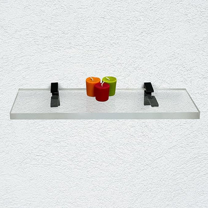Clear Acrylic Shelf 6" W x 18" L, 3/4" Thick Floating Shelves for Wall, Bathroom, Bookshelf, Storage, Shower, Bedroom, Living Room, Office ‎Easy Installation with Screws and Black Finish Brackets