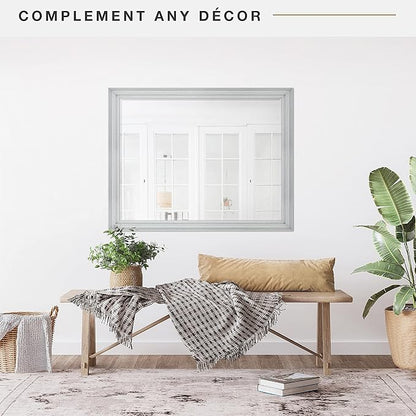 MCS Ezra 34.66x44.66 Large Wall Mirror, Gray Woodgrain & Beveled Mirror, Vertical & Horizontal Wall Hanging Mirror for Bathroom, Bedroom & Livingroom