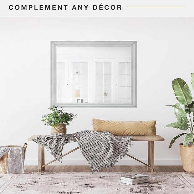 MCS Ezra 34.66x44.66 Large Wall Mirror, Gray Woodgrain & Beveled Mirror, Vertical & Horizontal Wall Hanging Mirror for Bathroom, Bedroom & Livingroom