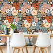Floral Wallpaper Peel and Stick Boho Wall Paper Removable Waterproof Orange/Green/Red Contact Paper for Bedroom, Bathroom, Home Wall 17.3