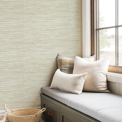 JiffDiff Grasscloth Wallpaper Peel and Stick Cream Grassweave Peel & Stick Wall Paper Textured Wallpaper Self Adhesive Contact Paper 787" x 17.3"