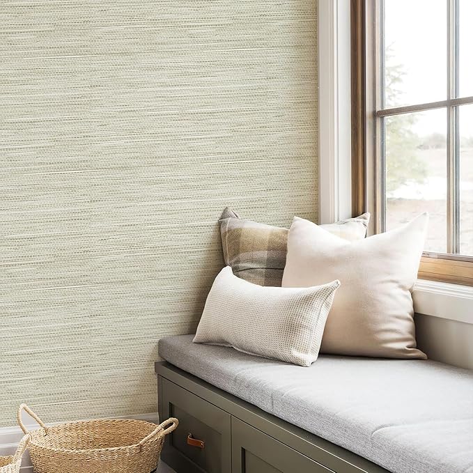 JiffDiff Grasscloth Wallpaper Peel and Stick Cream Grassweave Peel & Stick Wall Paper Textured Wallpaper Self Adhesive Contact Paper 787