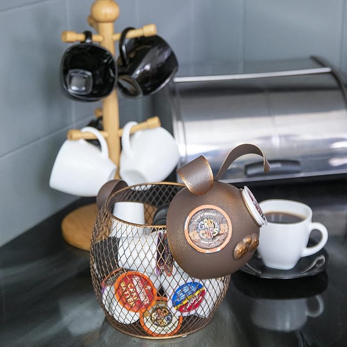 Made Easy Kit Coffee Pod Basket Organizer Useful Decor - Compatible with Keurig K-Cup Pods - Home Coffee Bar Functional Decoration - Café Station Countertop Freestanding Storage Accessory (Bunny)