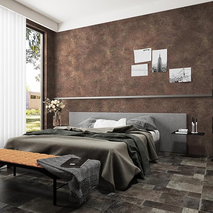 48x354in Extra Wide Concrete Wallpaper Peel and Stick Retro Brick Red Granite Countertop Contact Paper Brown Rock Wall Paper Matte Thick Bubble-Free Design Waterproof Self-Adhesive Vinyl Wall Stickers