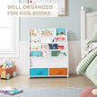 UTEX Kids Bookshelf with Storage Bins, Book Shelf for Kids Rooms, 4-Tier Toddler Sling Bookshelf for Nursery, Living Room, Bedroom, White