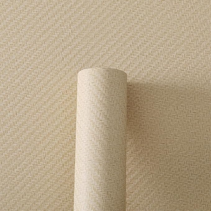 Haimin Fabric Wallpaper Textured Contact Paper (24in X 393in) Grasscloth Wallpaper Peel and Stick Faux Linen Wall Paper Self-Adhesive Vinyl Looks Like Woven Straw (Yellow Beige)