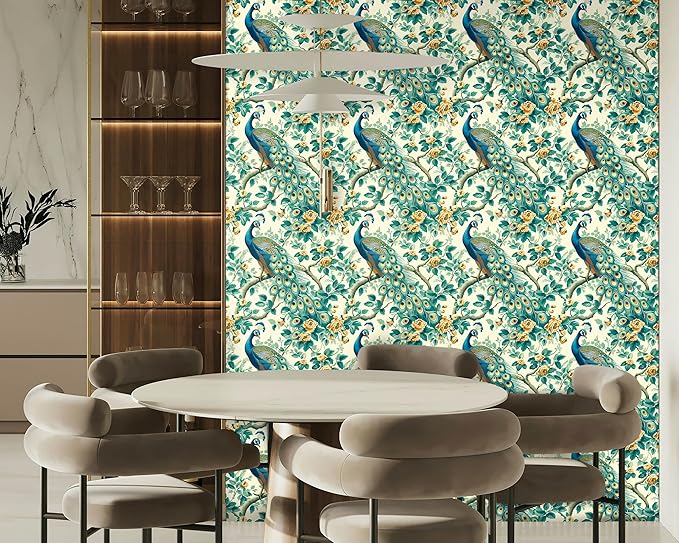 FLFK Green Peacock Wallpaper,Peel and Stick Wall Mural for Living Room, Bedroom, Kitchen, Office, Apartment Decor 16