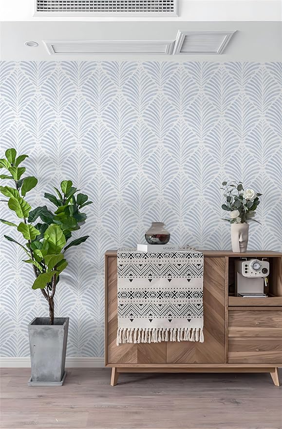 Safiyya Peel and Stick Wallpaper Boho Contact Paper 17.3"x196" Blue Geometric Modern Wall Paper Self Adhesive Removable Wallpaper for Bedroom Vinyl Rolls