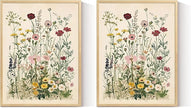 InSimSea Framed Canvas Wall Art Prints, Wall Art for Living Room Bedroom, Beige Vintage Flower Botanical Painting Bathroom Decor, Classic Retro Rustic Farmhouse Wall Shelf Decor, 12x16inch (Pack of 2)