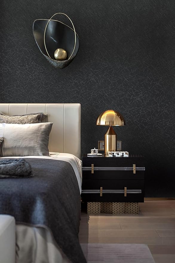 Safiyya Contact Paper Black Silk Wallpaper Textured Peel and Stick Wallpaper Removable Wall Paper Embossed Self Adhesive for Walls Vinyl Rolls 17.3 inch X 78.7 inch