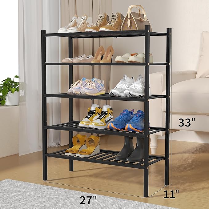 5 Tier Bamboo Shoe Rack for Closet Free Standing Wood Shoe Shelf for Entryway Small Space Stackable 27