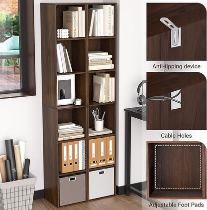 6 Cube Storage Organizer, 6 Tier Cube Low Bookcase Freestanding Storage Display Organizer, Three-Cubes Open Shelf Bookshelf for Home Office (Dark Brown,Black Walnut, 6-Cube)