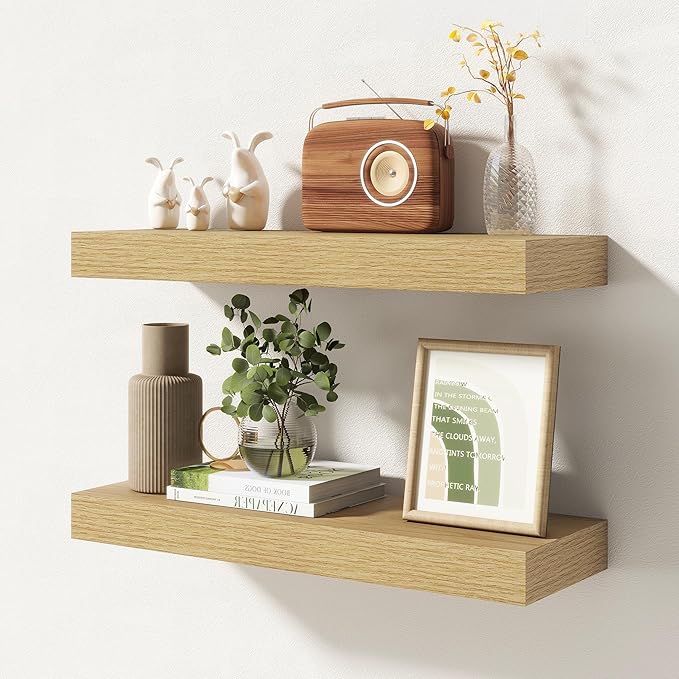 20 Inch Floating Shelves | 6.5 Inch Deep Oak Floating Shelves Set of 2 | 20