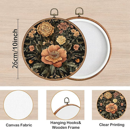 KSDUT Aesthetic Flower Retro Wall Art Decor - Botanical Neutral Mid Century Modern Wall Art Canvas Frame Hanging Prints, Vintage Landscape Round Wall Art Decor for Home Decorations 10"x10"