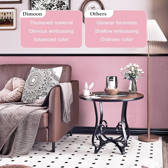 Dimoon 17.7''x78.7''Pink Peel and Stick Wallpaper Gothic Floral Wall Paper Contact Paper Closeout Renter Friendly Modern Self Adhesive(78.7''x17.7'', Pink Floral Textured)