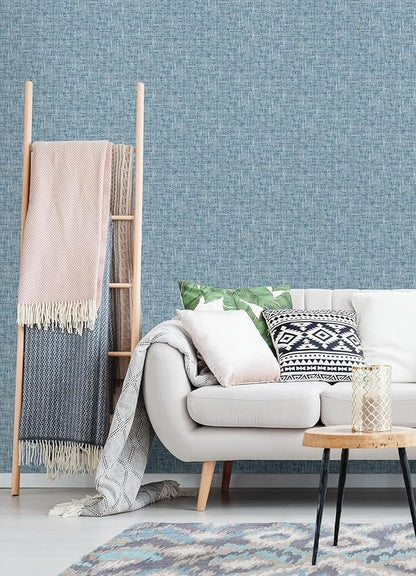 NuWallpaper NU2918 Navy Poplin Texture Peel & Stick Wallpaper, Blue
