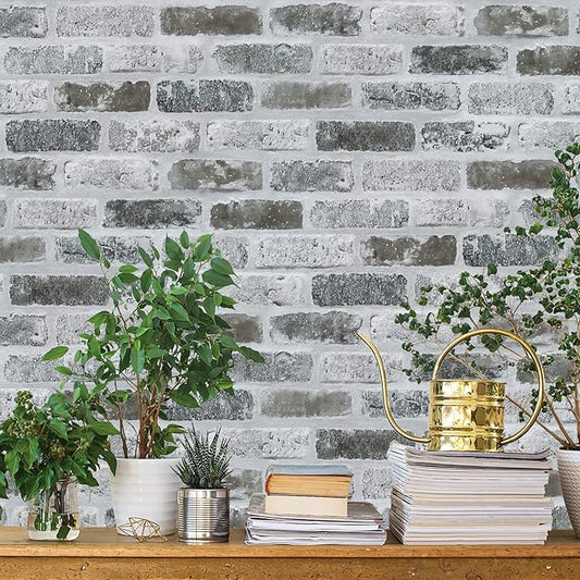 Guvana 17.3"×394" Brick Wallpaper Grey Self Adhesive Wallpaper 3D Brick Peel and Stick Wallpaper Removable Contact Paper Brick Textured Vintage Wall Paper for Kitchen Accent Wall Decor