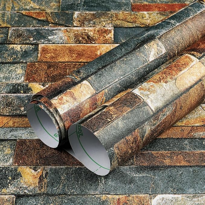 LaCheery Peel and Stick Brick Wallpaper Brown Blue Brick Removable Wallpaper 15.8