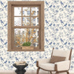 Beige Wallpaper Peel and Stick Blue Floral Bird Vintage Contact Paper 17.5