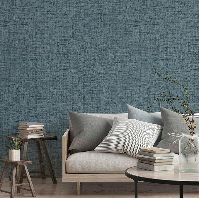 Guvana Grasscloth Peel and Stick Wallpaper Blue Textured Contact Paper Modern Removable Self Adhesive Wall Paper Thicken Fabric Faux Linen Wallpaper for Bathroom Bedroom Living Room 197inx15.7in
