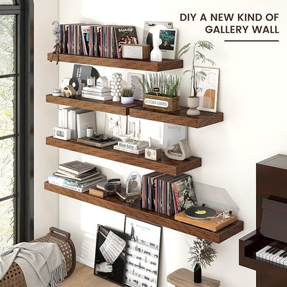 Floating Shelves for Wall, 48 Inch Wide x 12 Inch Deep Floating Shelves, Long Wood Floating Wall Shelf Shelves for Living Room Bathroom Bedroom Kitchen Home - (Brown, 48" W x 12" D x 2" H)