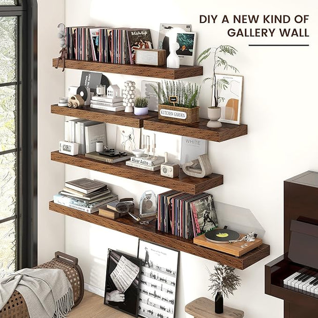 Floating Shelves for Wall, 48 Inch Wide x 12 Inch Deep Floating Shelves, Long Wood Floating Wall Shelf Shelves for Living Room Bathroom Bedroom Kitchen Home - (Brown, 48" W x 12" D x 2" H)