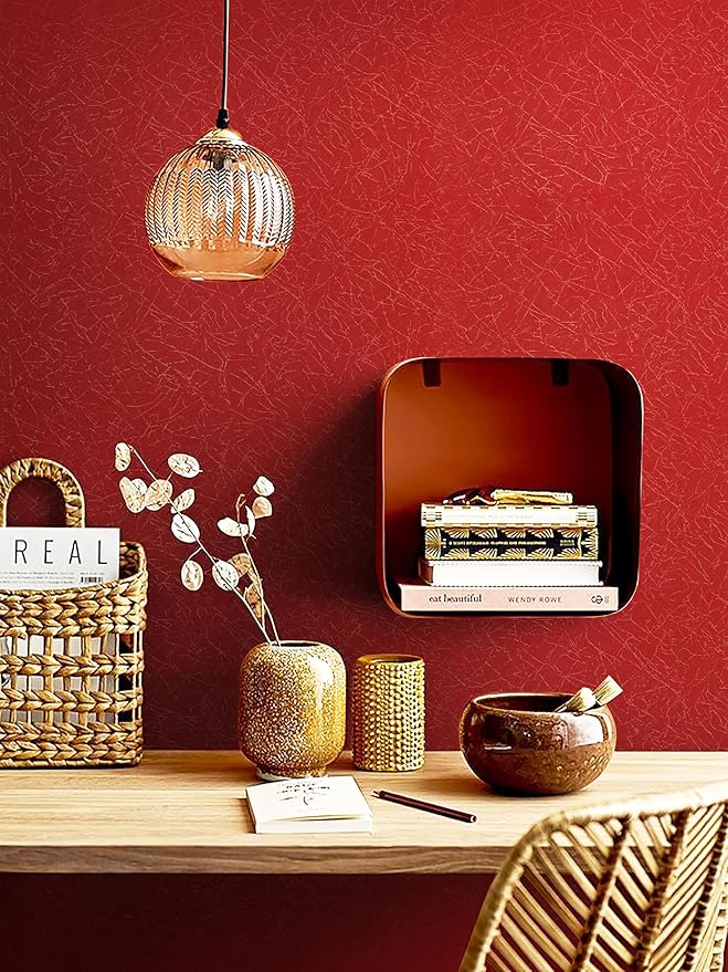 Safiyya Contact Paper Red Silk Wallpaper Textured Self Adhesive Wallpaper Peel and Stick for Bedroom Solid Color Decorative Wall Paper Vinyl Rolls 78.7