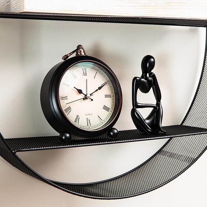 Mind Reader Circular Floating Shelves, Wall Decor, Accent Shelf, Office, Bathroom, Metal Mesh, 18" L x 4" W x 18" H, Black