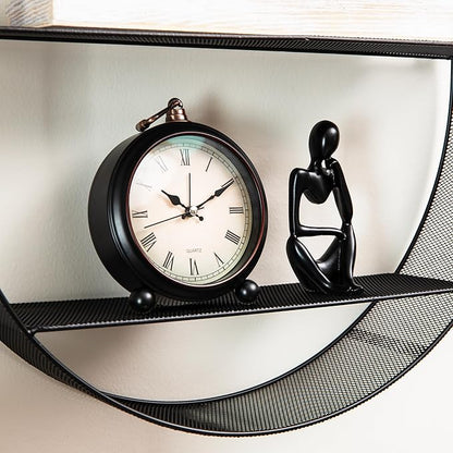 Mind Reader Circular Floating Shelves, Wall Decor, Accent Shelf, Office, Bathroom, Metal Mesh, 18" L x 4" W x 18" H, Black