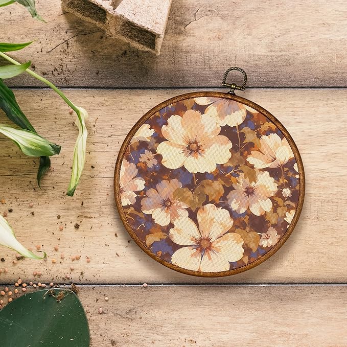 KSDUT Aesthetic White Flower Wall Art Decor - Botanical Neutral Mid Century Modern Wall Art Canvas Frame Hanging Prints, Vintage Landscape Round Wall Art Decor for Home Decorations 10