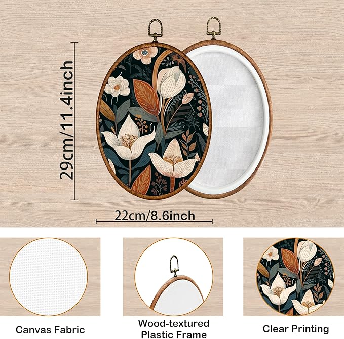 KSDUT Flower Wall Art Decor - Botanical Neutral Mid Century Modern Wall Art Canvas Frame Hanging Prints, Vintage Landscape Oval Wall Art Decor for Home Decorations 8.6