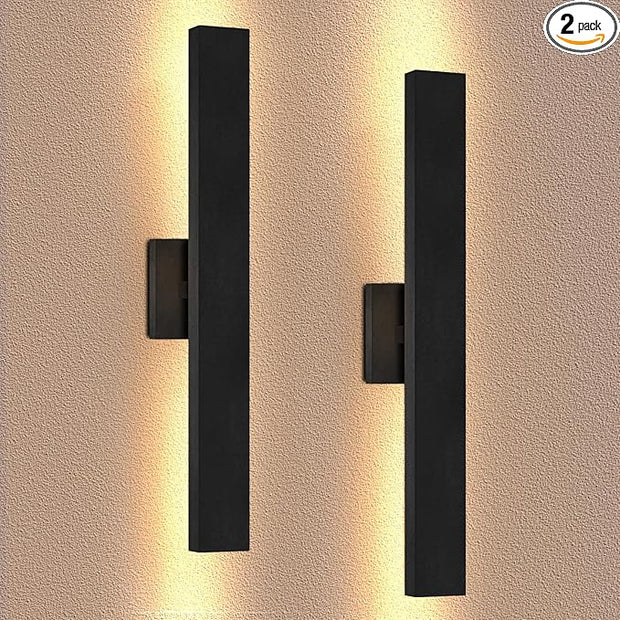 Aluminum Modern LED Wall sconces 2 Pack, 24.4 inch Matte Black Waterproof Wall Lights with 28W LED Light Source for Indoor,Outdoor,Living Room,Bedroom,Garage,Porch,Hallway