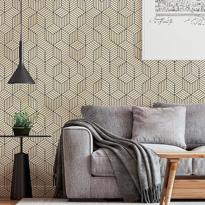 WENMER 17.71 Inchx 118 Inch Geometric Hexagon Wallpaper Contact Paper Peel and Stick Brown and Black Hexagon Removable Self Adhesive Wallpaper Vinyl Film Shelf Paper & Drawer Liner Roll for Home Use