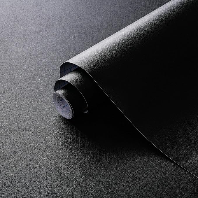 Dimoon 17.7''x393'' Peel and Stick Wallpaper Black Contact Paper for New Environmentally Friendly Materials Thickening Upgrade Embossed Renter Friendly Wall Paper Modern Vinyl Wrap Countertop Bedroom