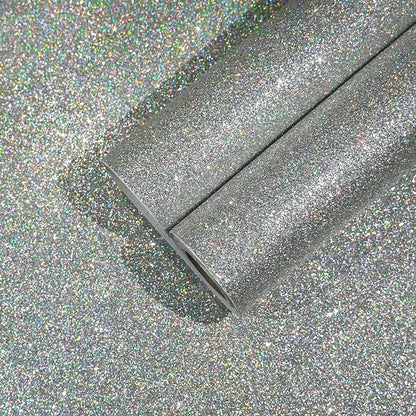 CHIHUT Peel and Stick Silver Holographic Glitter Wallpaper for Bedroom Walls Removable Sparkle Silver Glitter Fabric Wallpaper Self Adhesive Shiny Glitter Contact Paper for Cabinets Craft 15.7''x236''