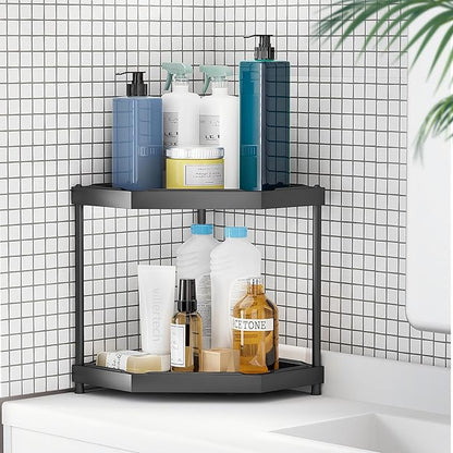 Kitchen Corner Shelf Countertop 2 Tier Bathroom Counter Organizer Cabinet Corner Storage Shelf Spice Rack Makeup Organizer Under Sink Organizer Black