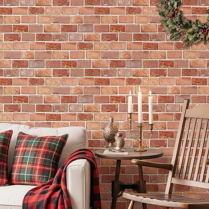 JiffDiff Brick Wallpaper Peel and Stick, Removable Vintage Self Adhesive Wallpaper Renter Friendly Textured Stick on Wallpaper Contact Paper （17.3