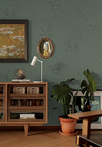 Dimoon 236"x17.7" Leaf Green Flower Thicken Advanced Texture Wallpaper Peel and Stick Green Leaf Floral Wallpaper Waterproof Contact Paper Grey Self Adhesive Wall Paper Removable Vinyl Roll