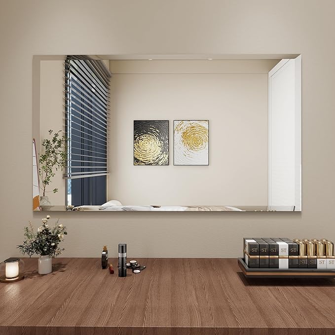 Rectangular Beveled Bathroom Mirrors, 22X30 inch Square Frameless Mirror, Rectangular Frameless Mirrors，Beveled Bathroom Mirror。