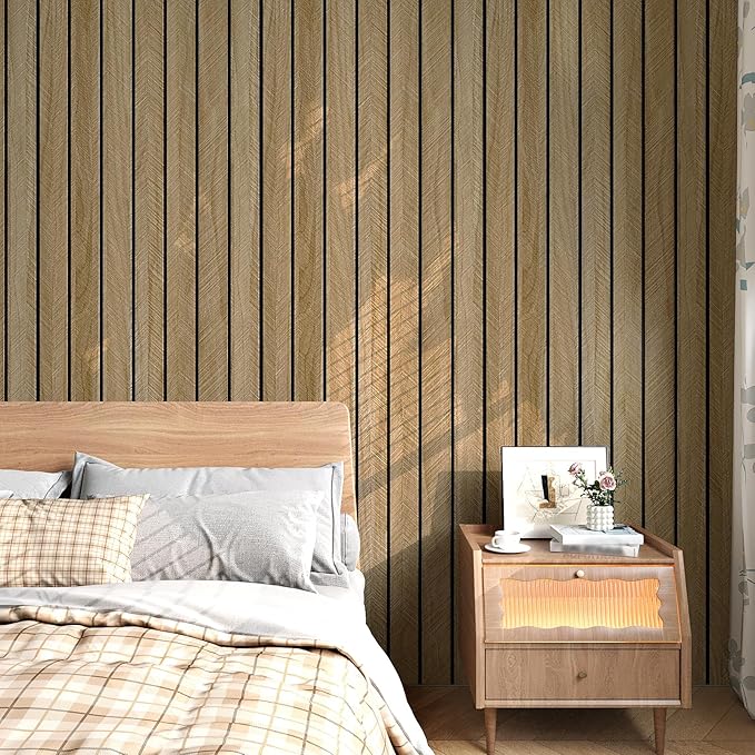 3D Wood Panels for Wall Acoustic Wood Wall Panels 11.8"x196" Soundproof Vintage Wooden Slat Wallpaper Removable Herringbone Shiplap Wallpaper for Bedroom TV Background Living Room Ceiling