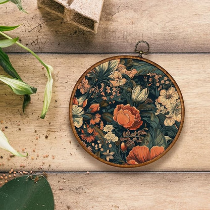 KSDUT Aesthetic Flower Dark Wall Art Decor - Botanical Neutral Mid Century Modern Wall Art Canvas Frame Hanging Prints, Vintage Landscape Round Wall Art Decor for Home Decorations 10"x10"