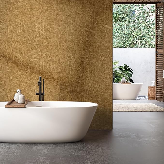 WADILE Grasscloth Peel and Stick Wallpaper 15.7in x 393.7in, Textured Contact Paper for Cabinets, Faux Linen Wall Paper Pull and Stick, Fabric Vinyl Wallpaper Self Adhesive Coffee