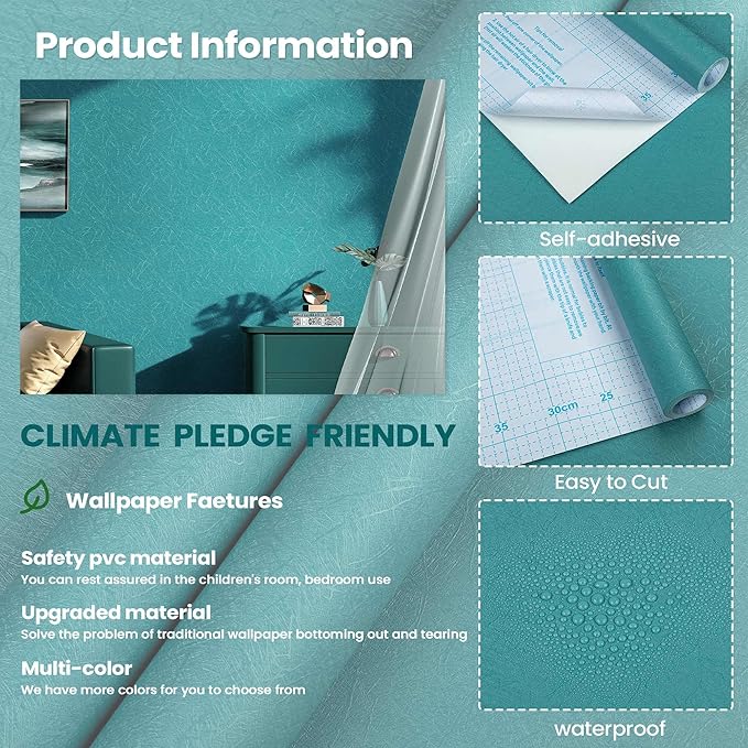 Teal Peel and Stick Self Adhesive Wallpaper - Removable Waterproof Bathroom Countertop Contact Paper 15.7" X 118" - Kitchen Vinyl Wrap for Cabinet Countertops - Wall Cover Counter Top Paper