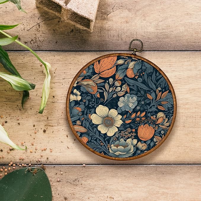 KSDUT Aesthetic Flower Dark Blue Wall Art Decor - Botanical Neutral Mid Century Modern Wall Art Canvas Frame Hanging Prints, Vintage Landscape Round Wall Art Decor for Home Decorations 10