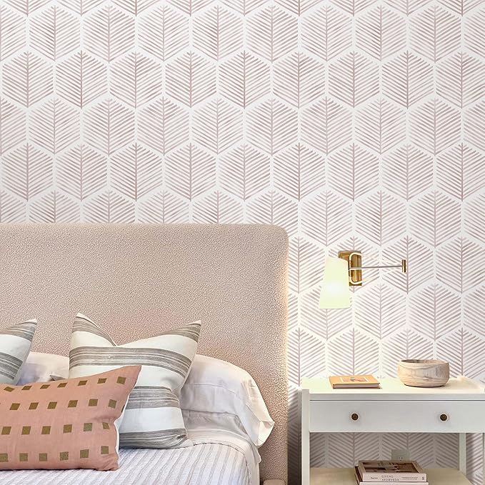 MelunMer Pink Modern Peel and Stick Wallpaper Boho Removable Self Adhesive 787''L 17.3''W Wallpaper for Bedroom/Bathroom Waterproof Contact Paper for Cabinets/Drawers Geometric Contact Paper Pink